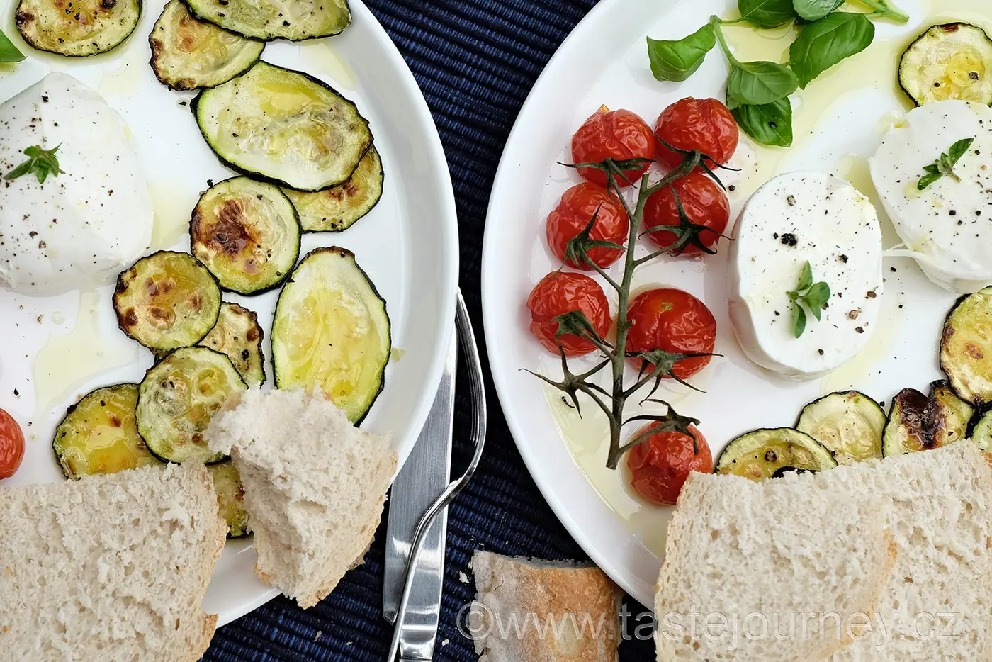 Poslední doteky léta – mozzarella s pečenou cuketou a cherry rajčátky. – fotografie 3